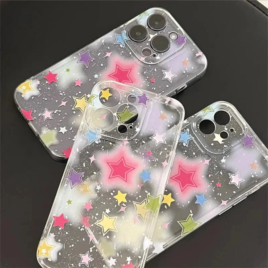 Y2k Gradient Star Clear Phone Case