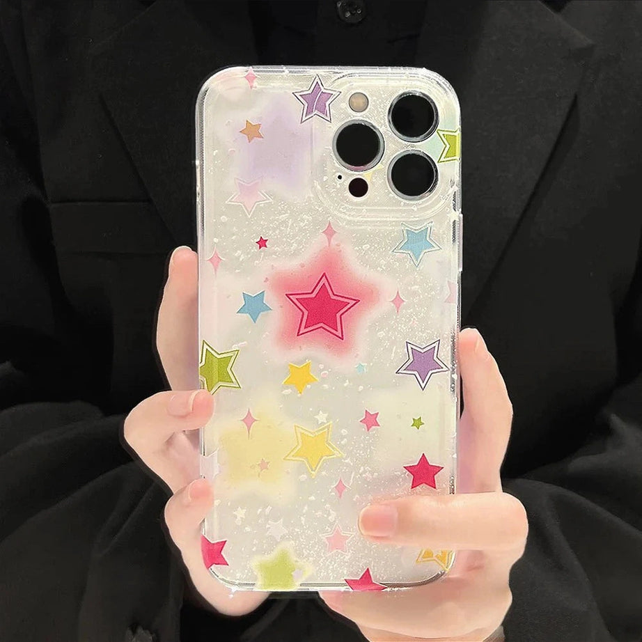 Y2k Gradient Star Clear Phone Case