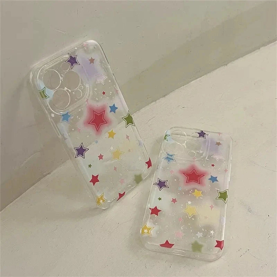 Y2k Gradient Star Clear Phone Case