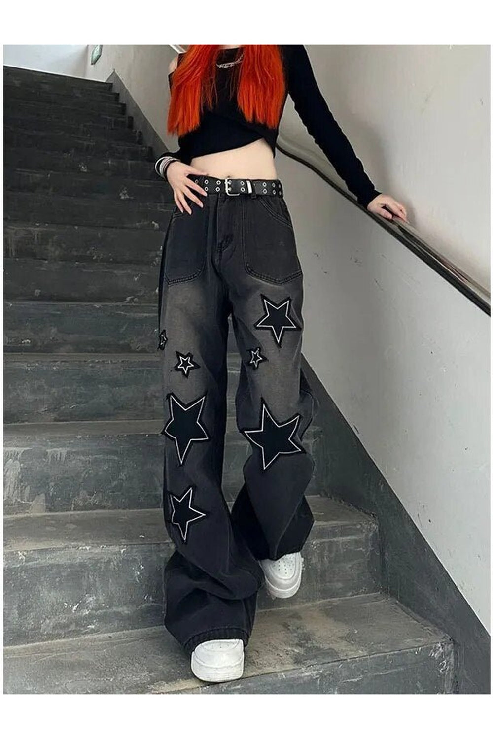 Y2k Acubi Gradient Star Embroidery Jeans