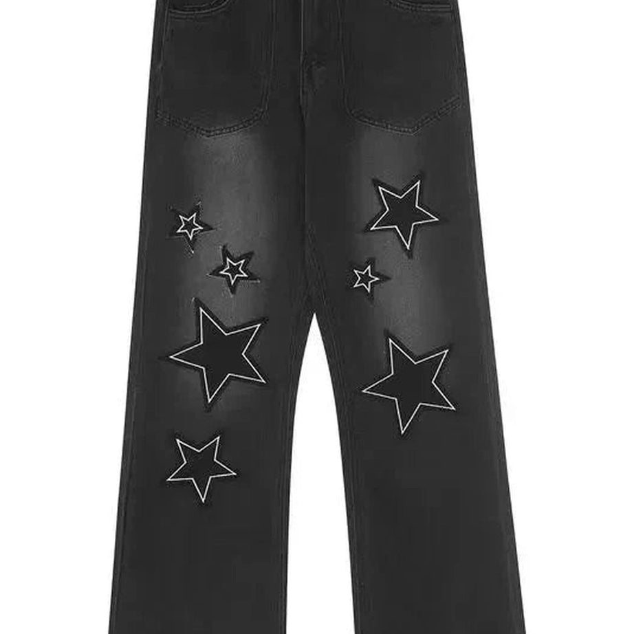 Y2k Acubi Gradient Star Embroidery Jeans