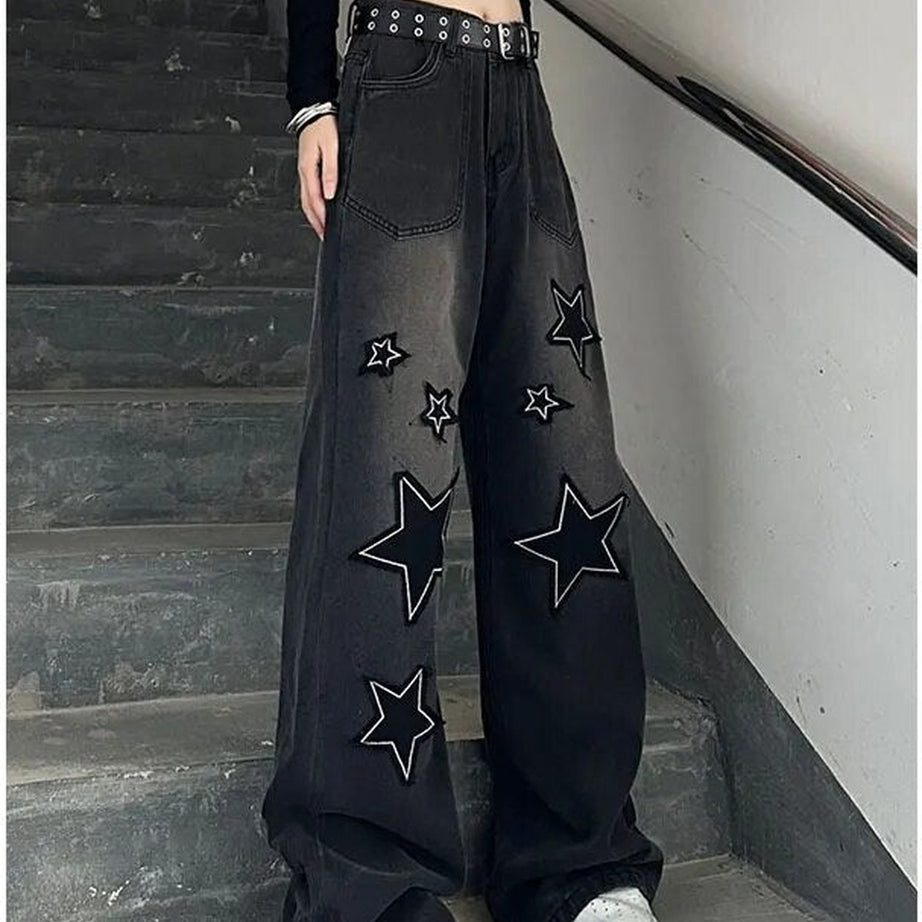 Y2k Acubi Gradient Star Embroidery Jeans
