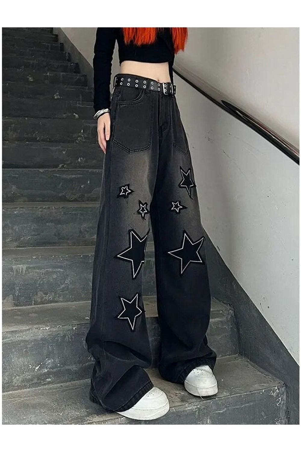 Y2k Acubi Gradient Star Embroidery Jeans