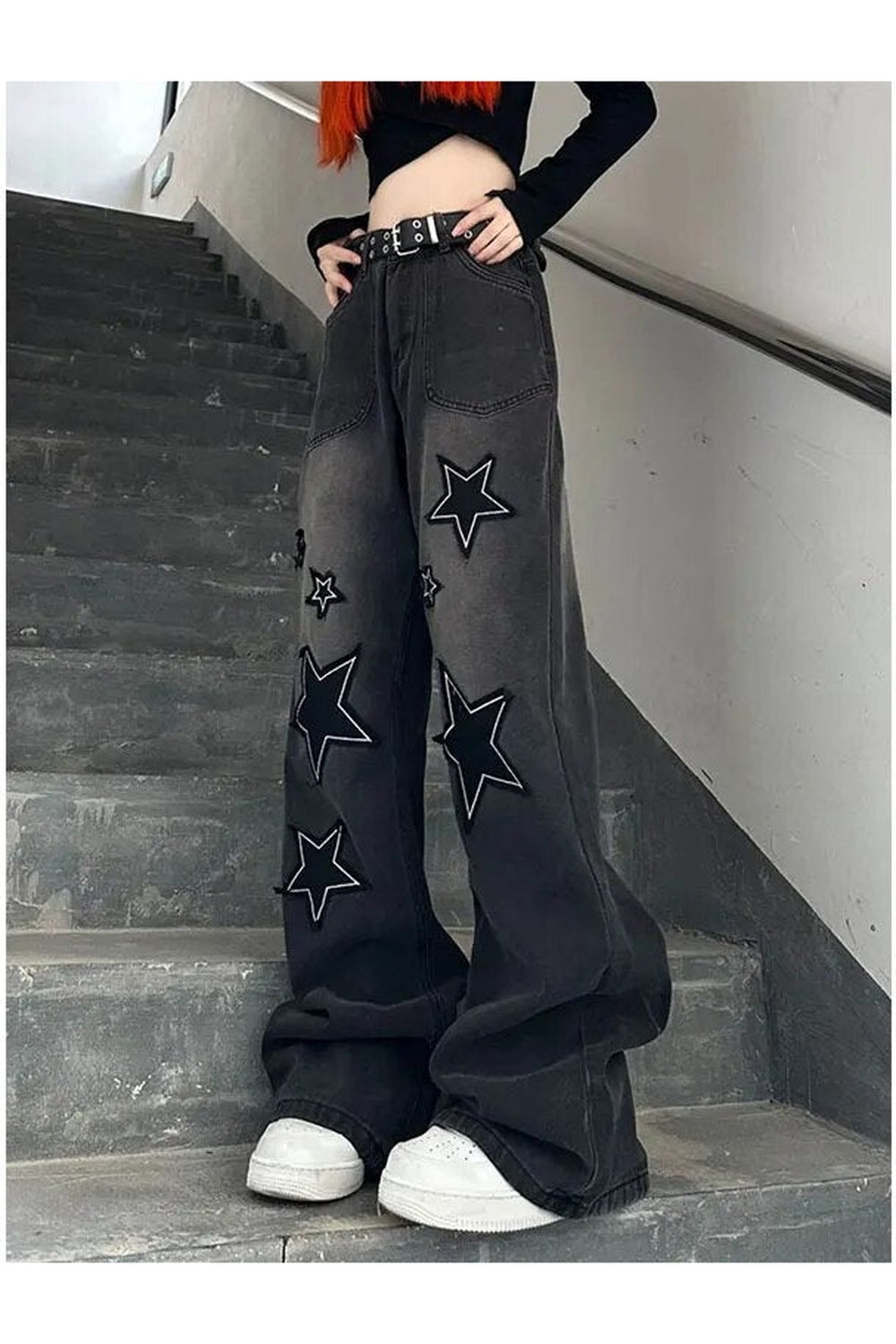 Y2k Acubi Gradient Star Embroidery Jeans