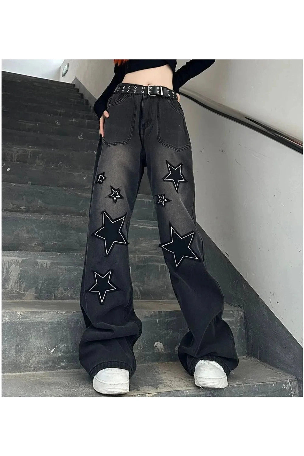 Y2k Acubi Gradient Star Embroidery Jeans
