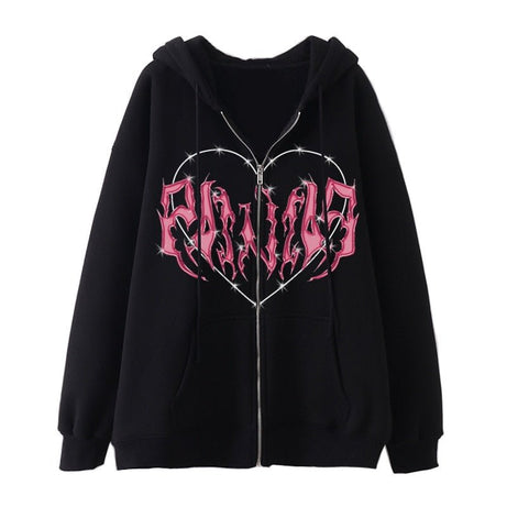 Graffiti Heart Zip-Up Hoodie - Hoodies