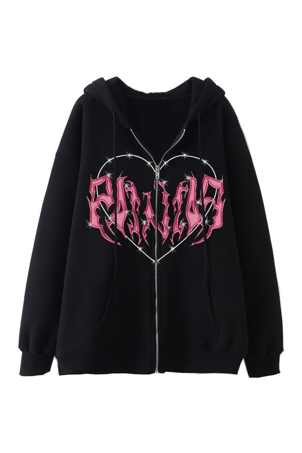 Y2k Graffiti Heart Zip-Up Hoodie