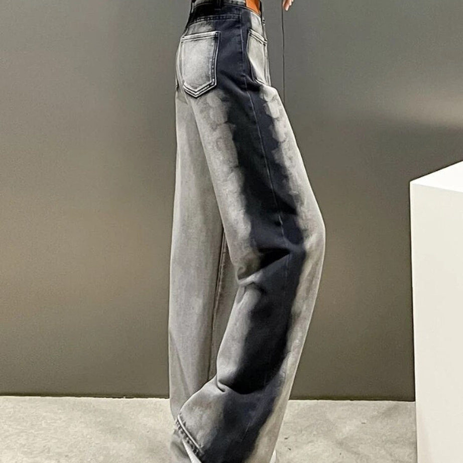 Y2k Gray-Black Stripe Street Jeans