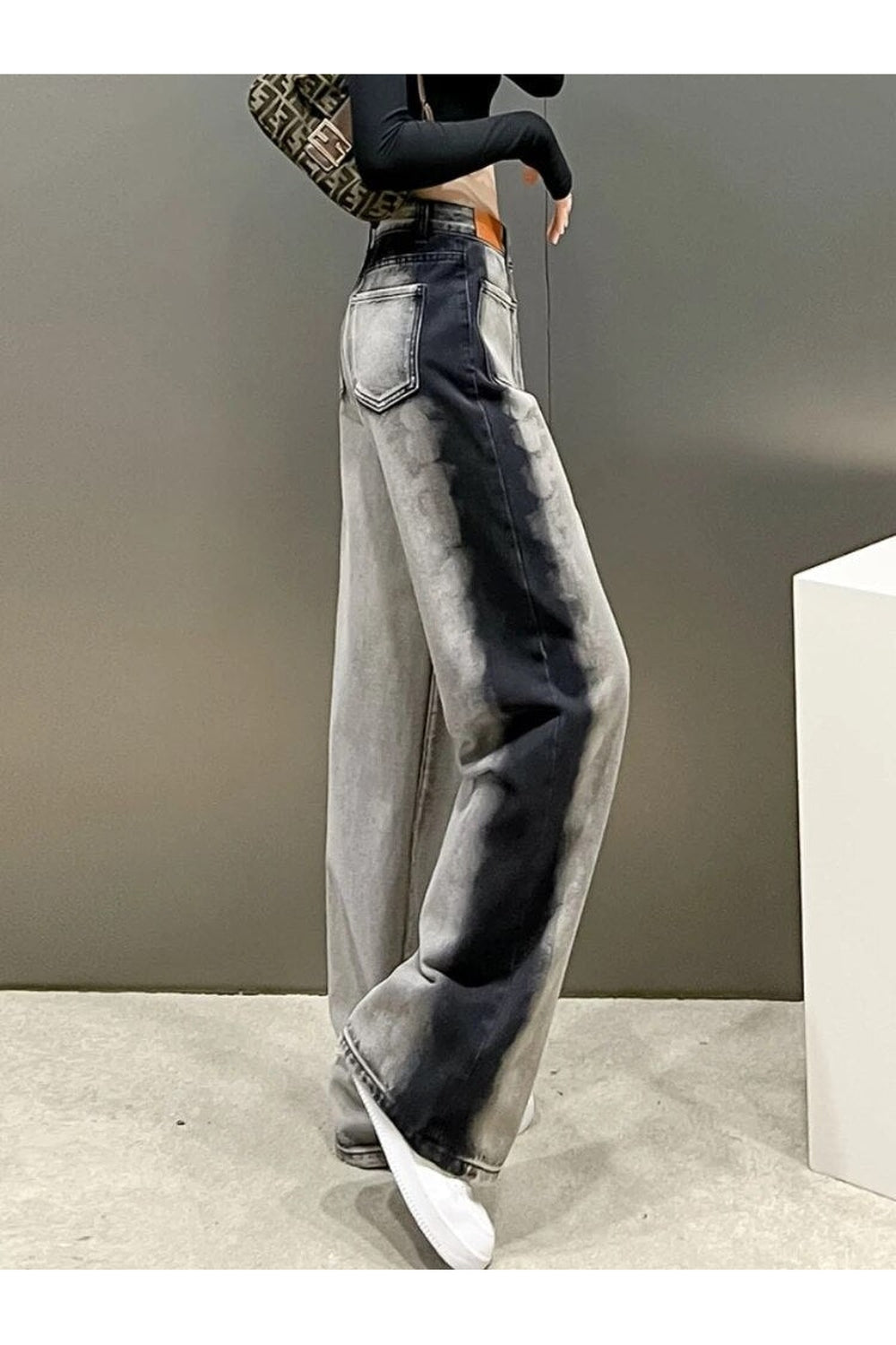 Y2k Gray-Black Stripe Street Jeans