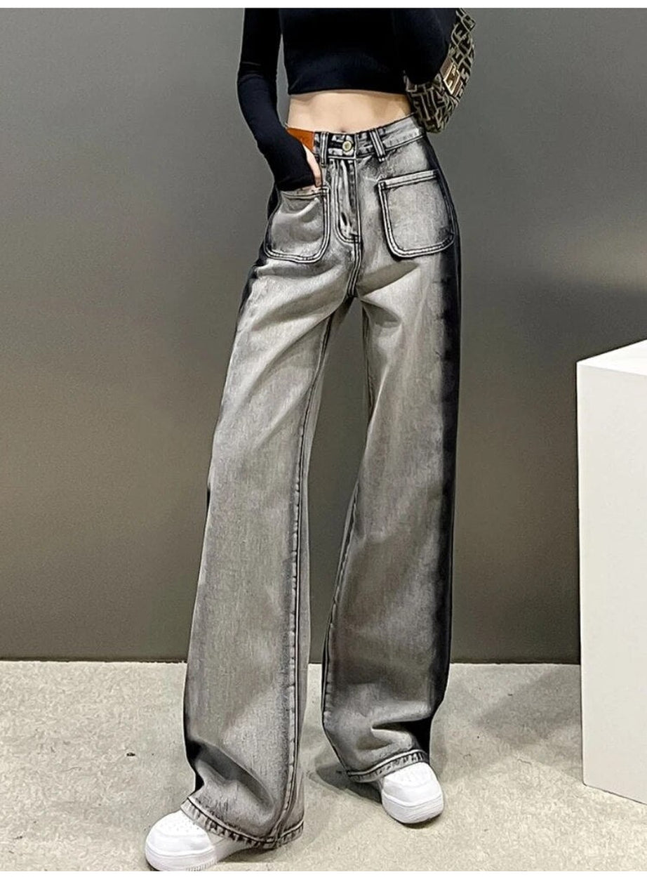 Y2k Gray-Black Stripe Street Jeans