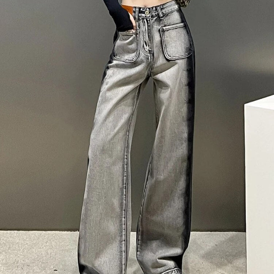 Y2k Gray-Black Stripe Street Jeans