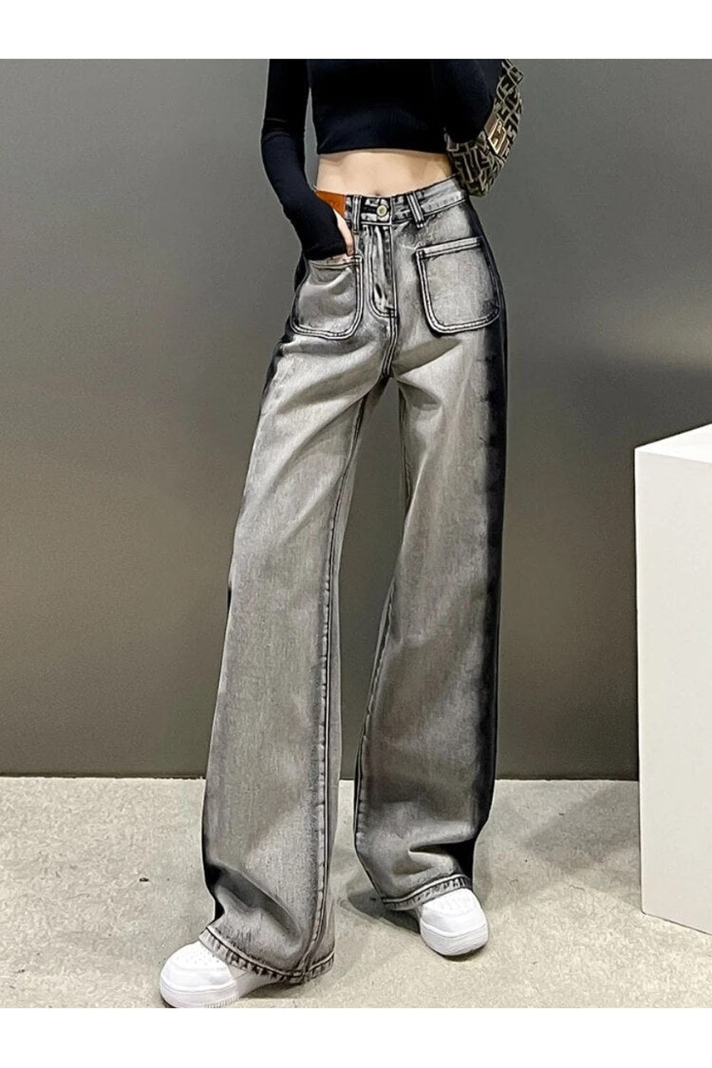 Y2k Gray-Black Stripe Street Jeans