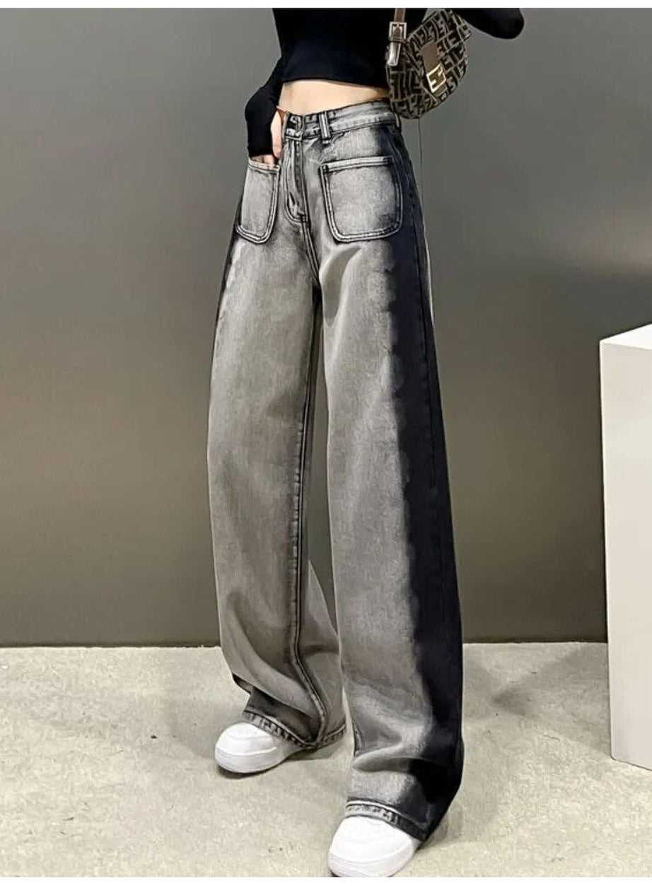 Y2k Gray-Black Stripe Street Jeans