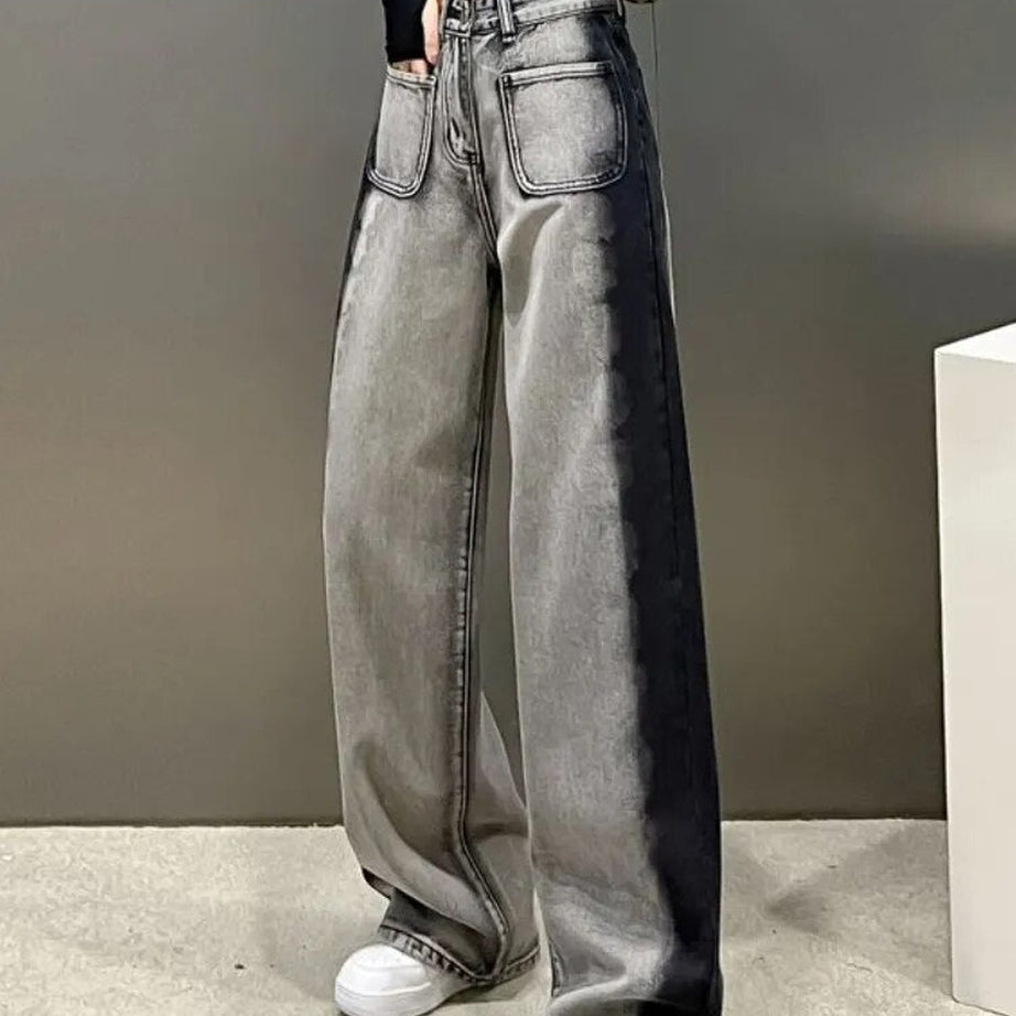 Y2k Gray-Black Stripe Street Jeans