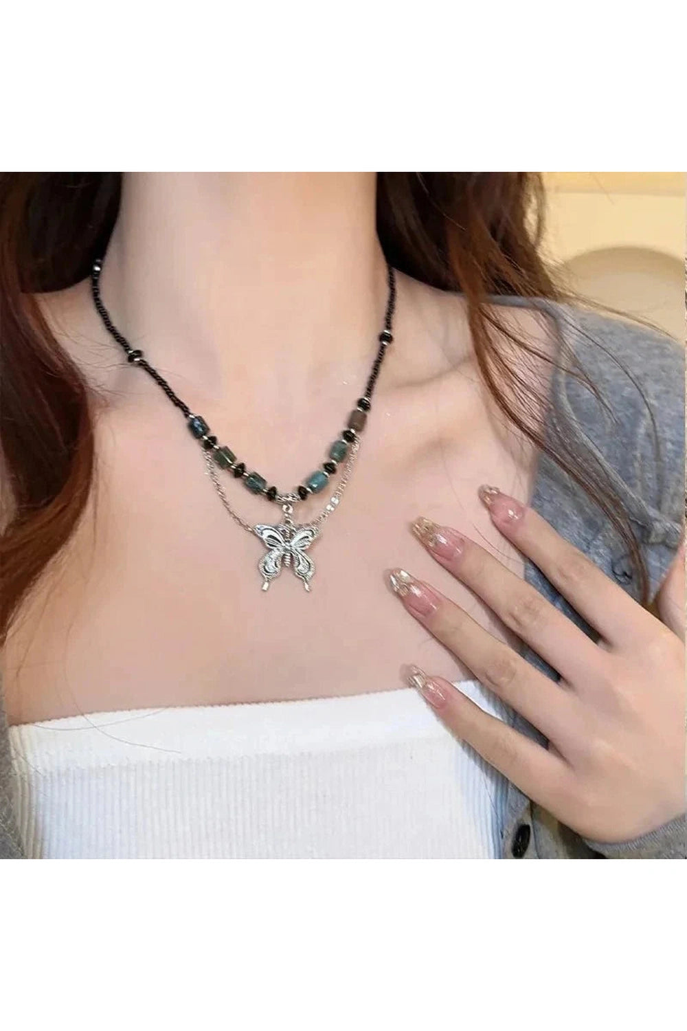 Y2k Green Butterfly Necklace