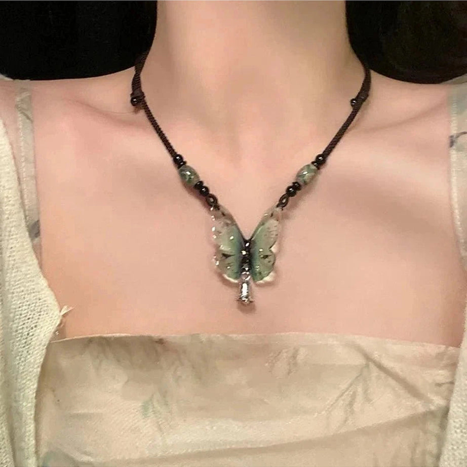 Y2k Green Butterfly Necklace