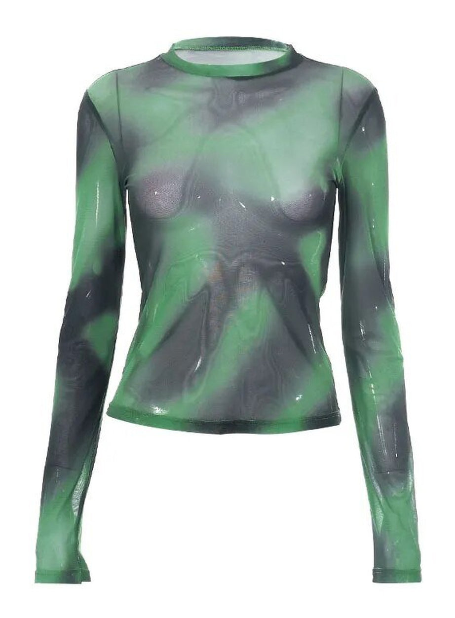 Y2k Green Lace Mesh Grunge T-shirt