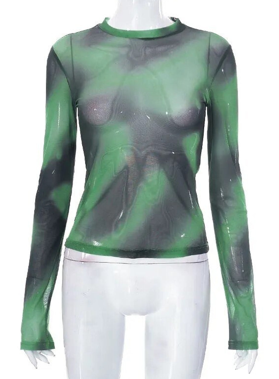 Y2k Green Lace Mesh Grunge T-shirt