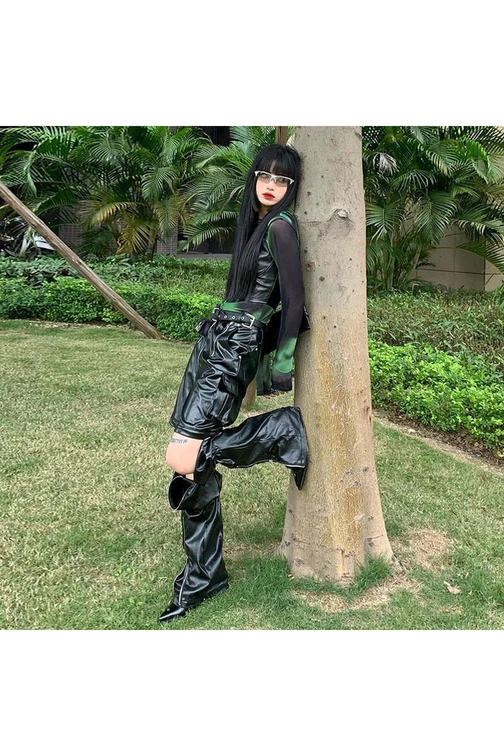 Y2k Green Lace Mesh Grunge T-shirt