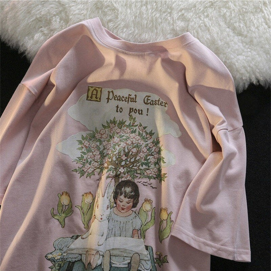 Y2k Green Pink Tops Rabbit T-shirt