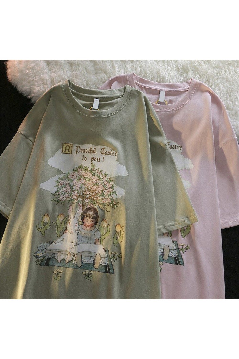 Y2k Green Pink Tops Rabbit T-shirt