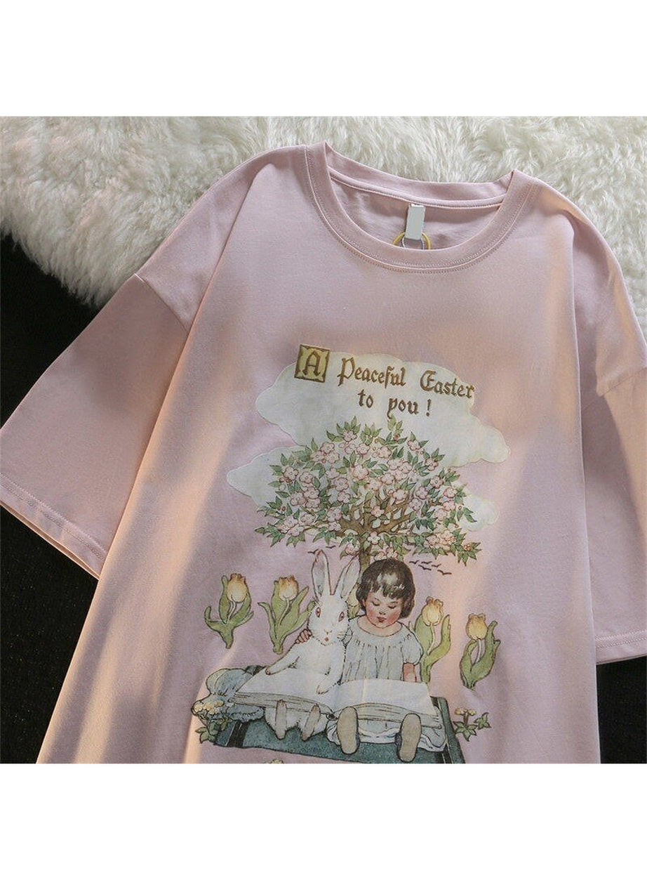 Y2k Green Pink Tops Rabbit T-shirt
