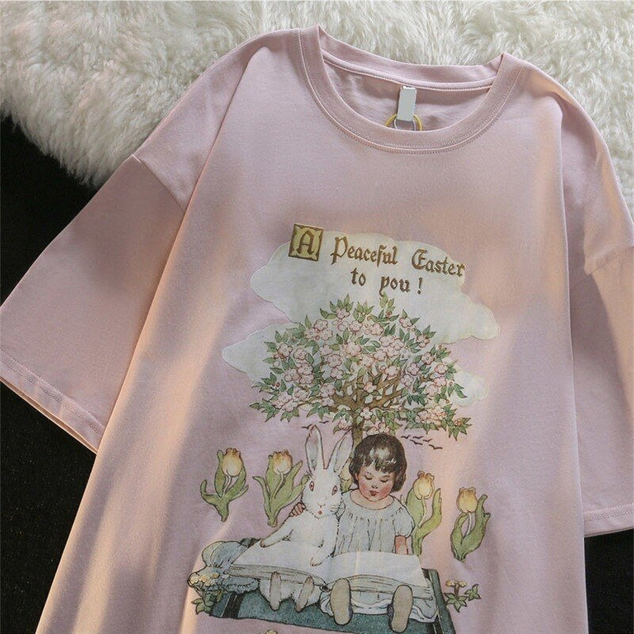 Y2k Green Pink Tops Rabbit T-shirt