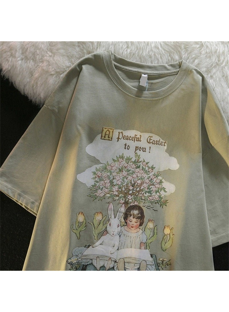 Y2k Green Pink Tops Rabbit T-shirt