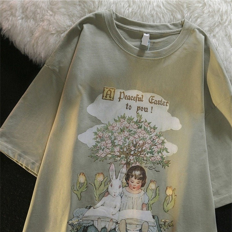 Y2k Green Pink Tops Rabbit T-shirt