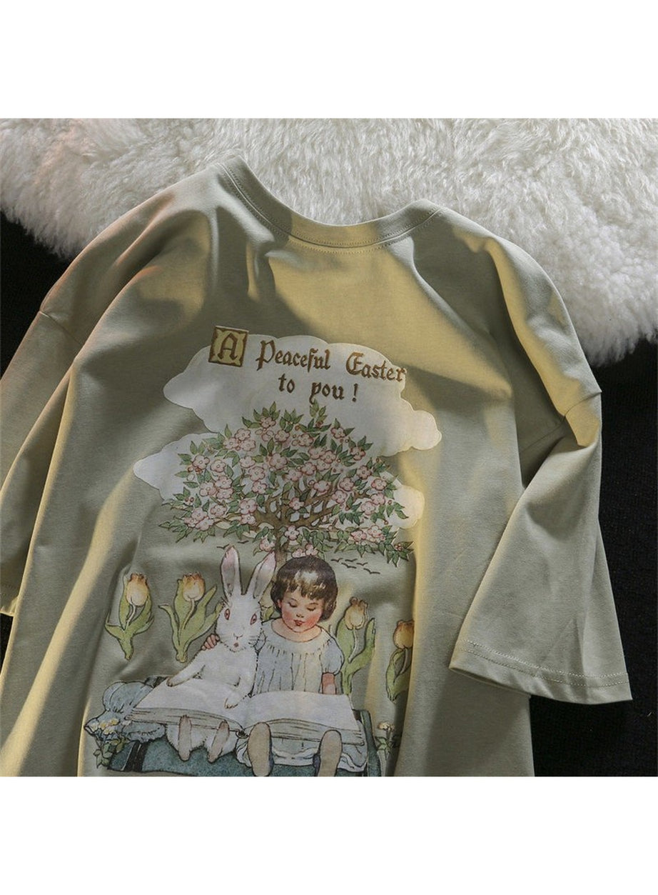 Y2k Green Pink Tops Rabbit T-shirt