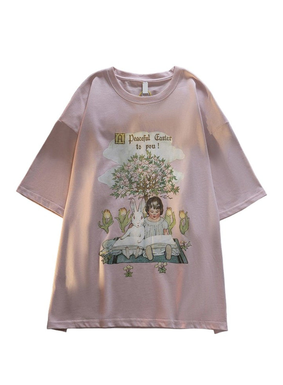 Y2k Green Pink Tops Rabbit T-shirt