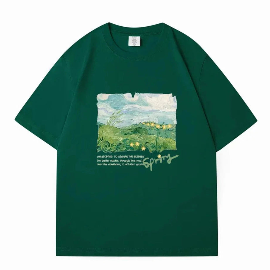 Y2k Green Print Oversized Street T-shirt