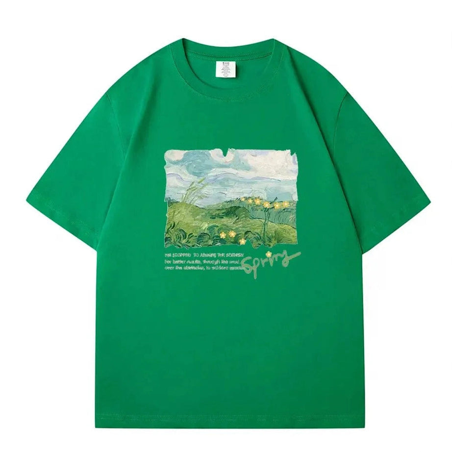 Y2k Green Print Oversized Street T-shirt