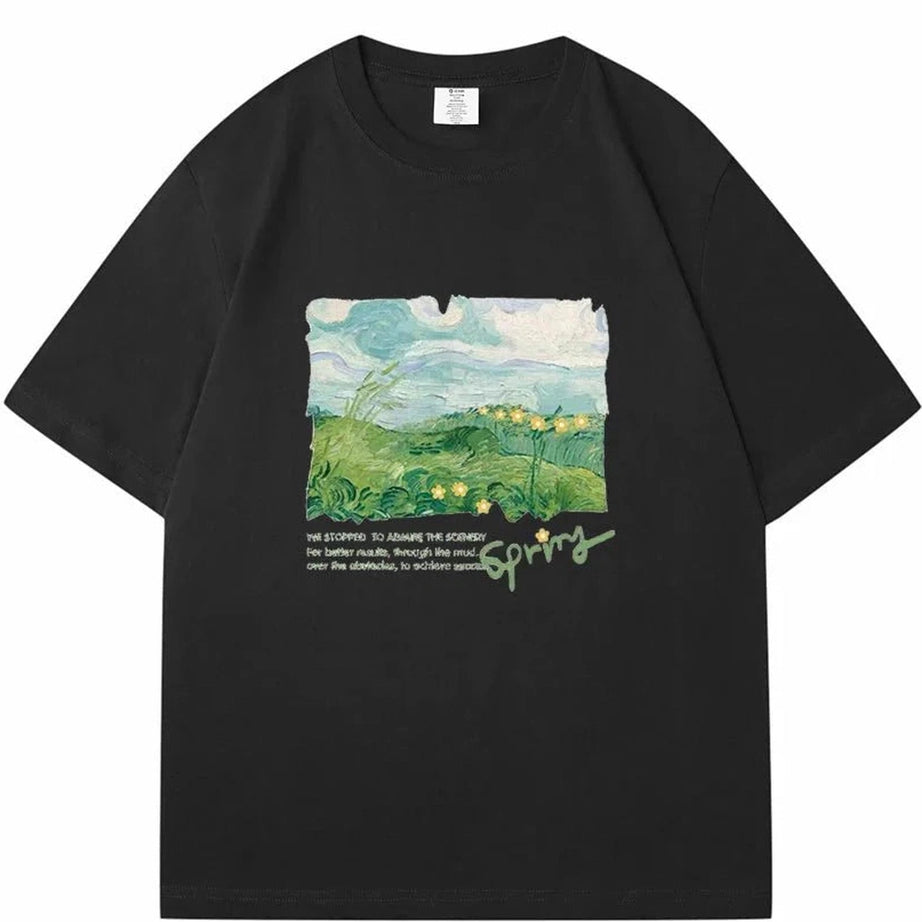 Y2k Green Print Oversized Street T-shirt