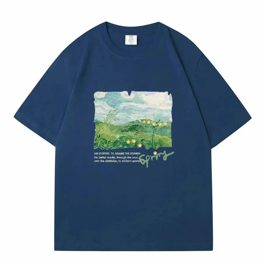 Y2k Green Print Oversized Street T-shirt