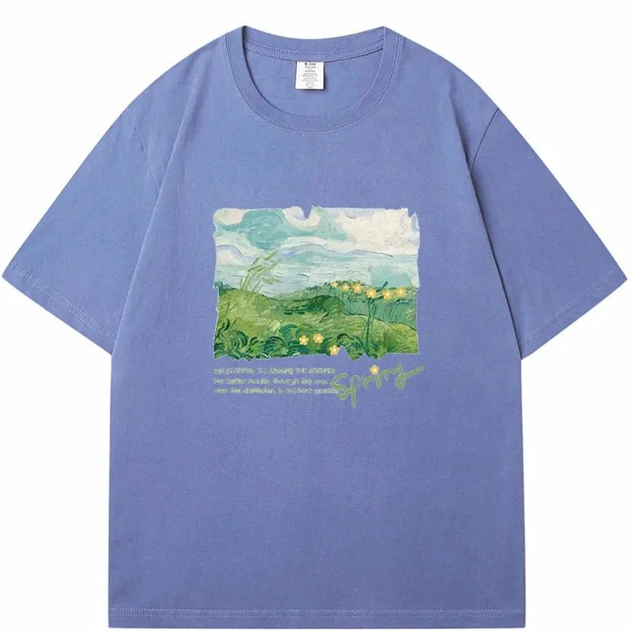 Y2k Green Print Oversized Street T-shirt