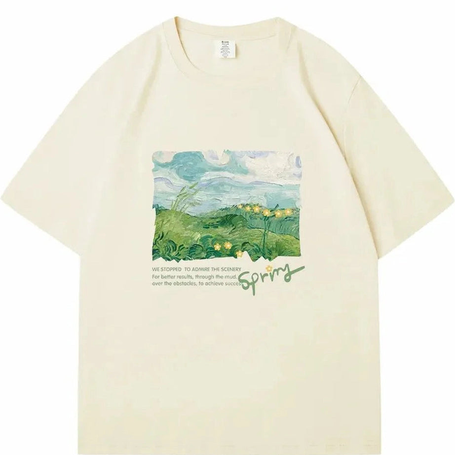 Y2k Green Print Oversized Street T-shirt