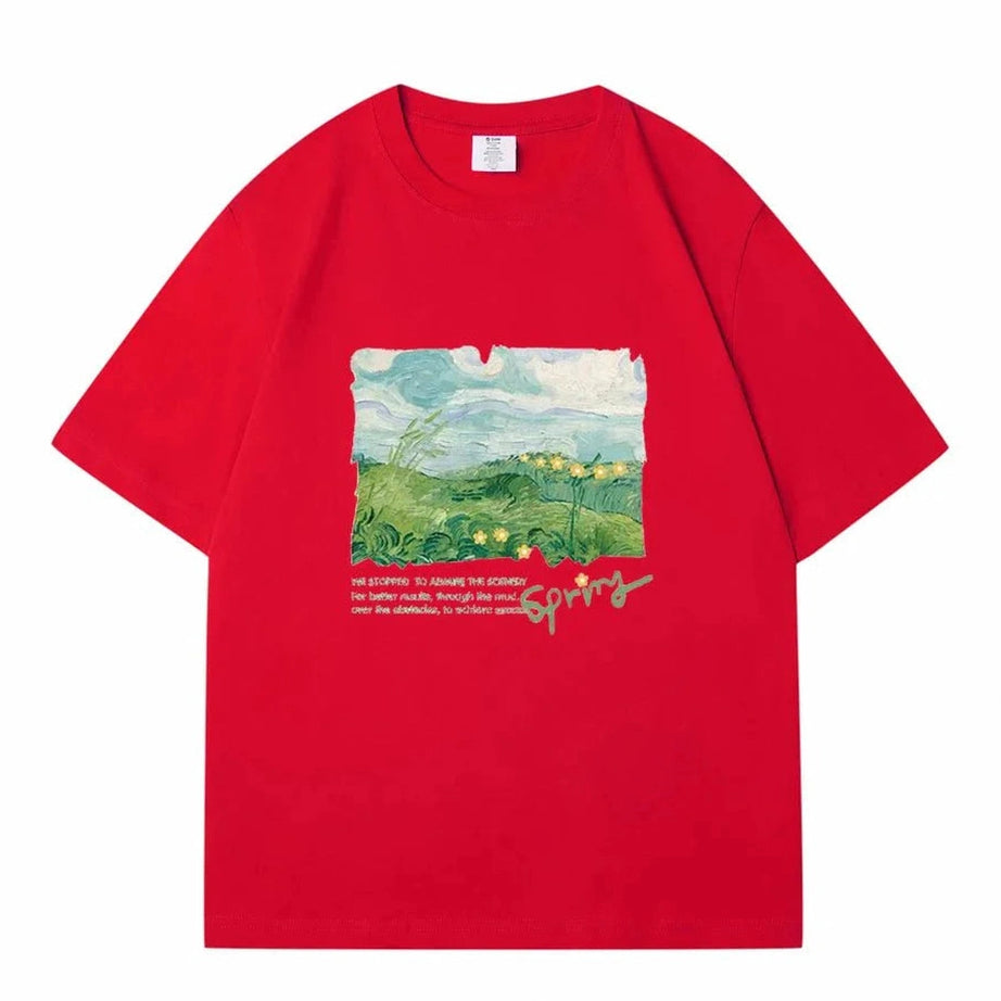 Y2k Green Print Oversized Street T-shirt