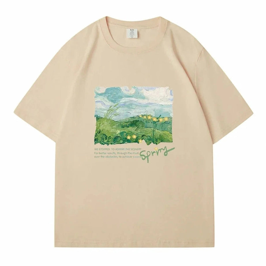 Y2k Green Print Oversized Street T-shirt