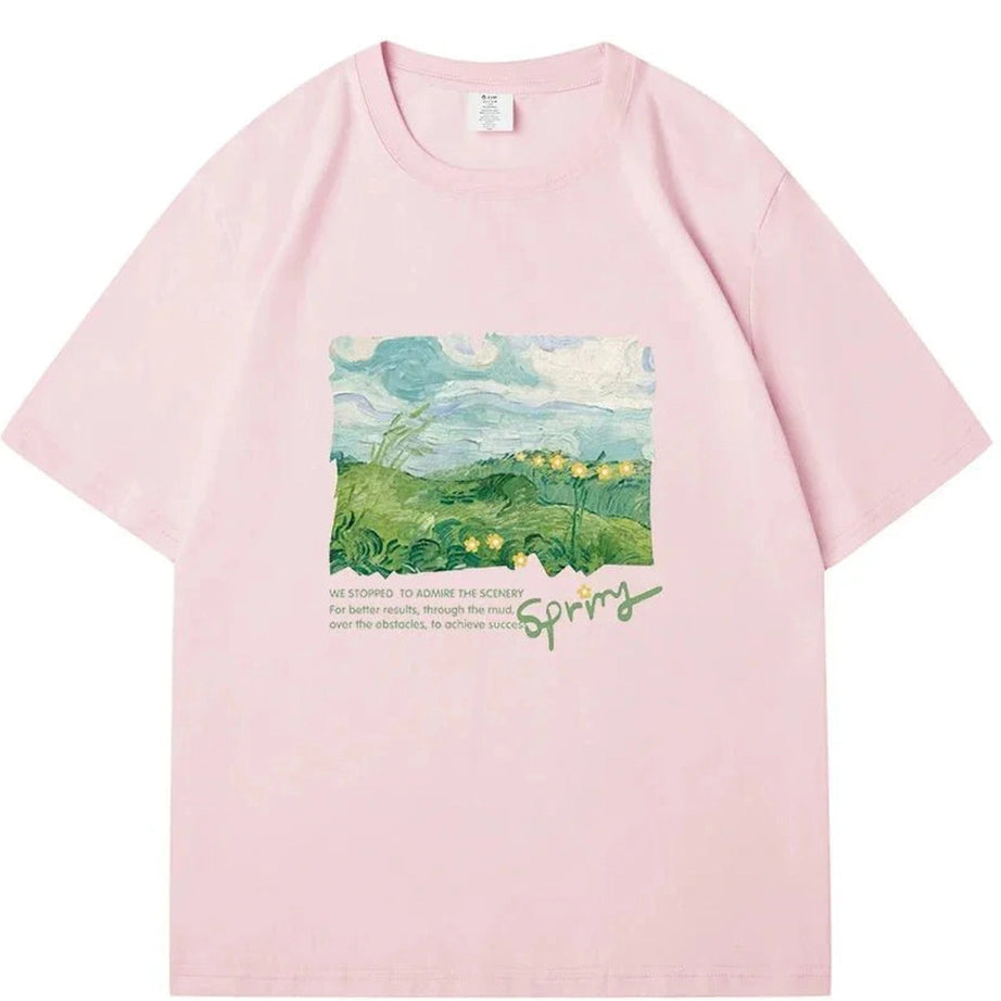 Y2k Green Print Oversized Street T-shirt