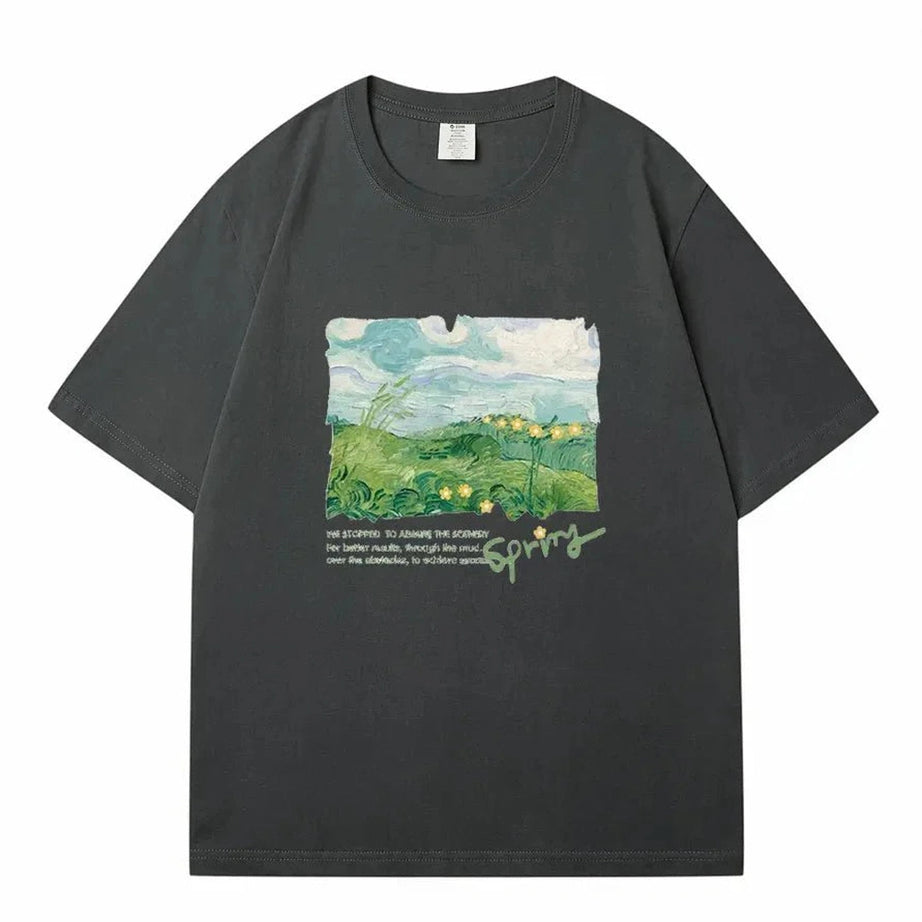 Y2k Green Print Oversized Street T-shirt