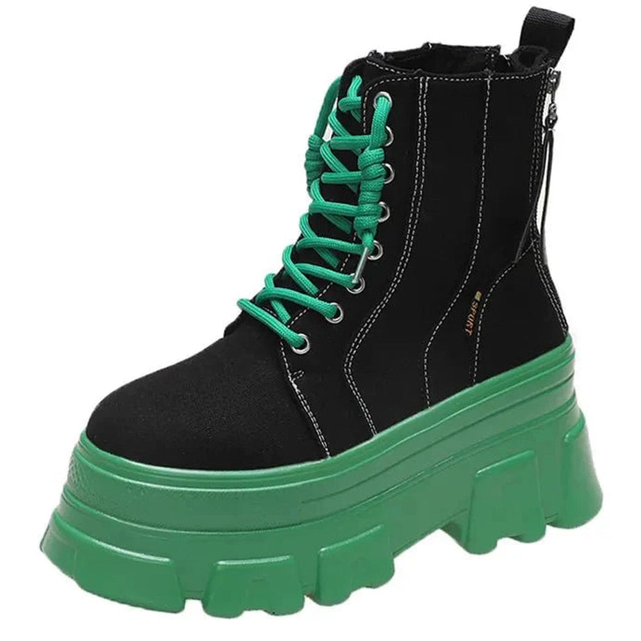 Y2k Green Punk Platform Boots