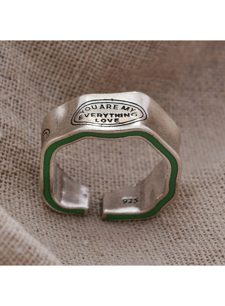 Y2k Green Stripe Letter Ring