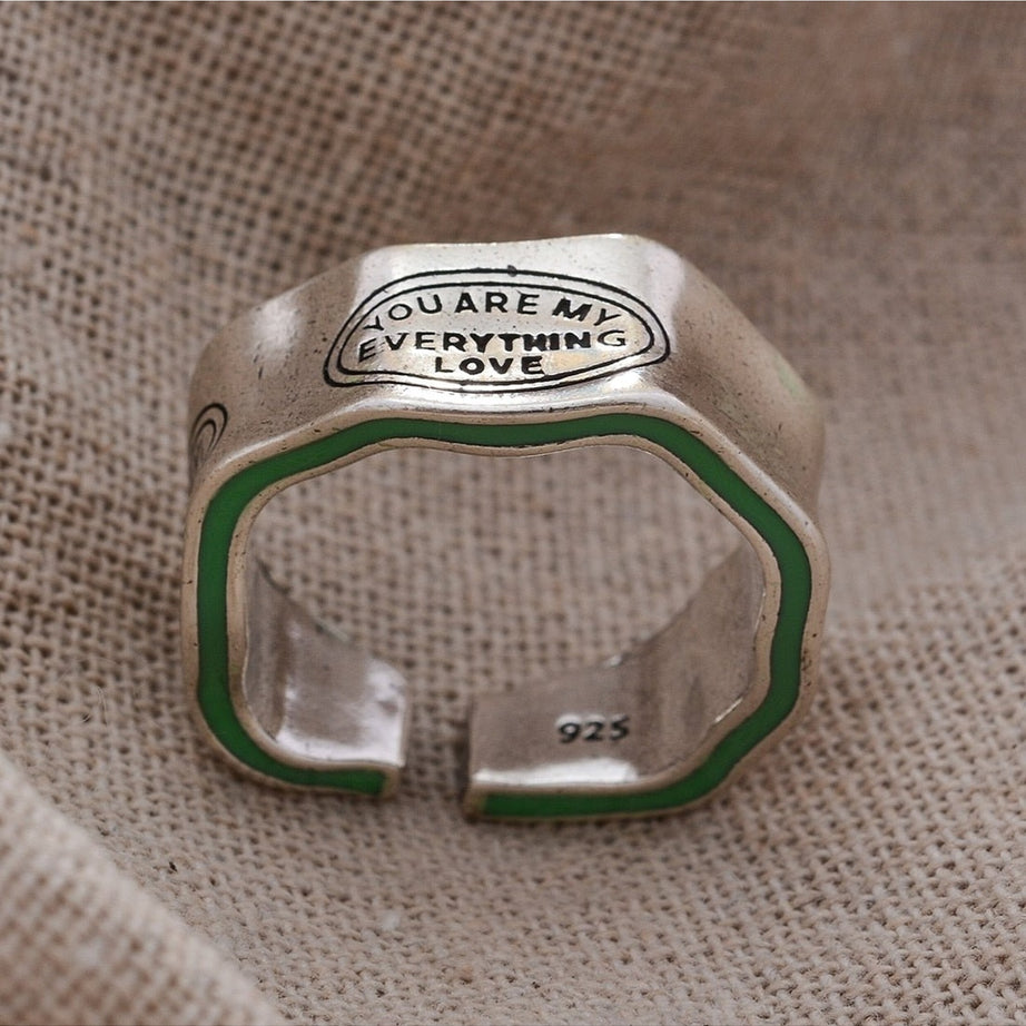 Y2k Green Stripe Letter Ring