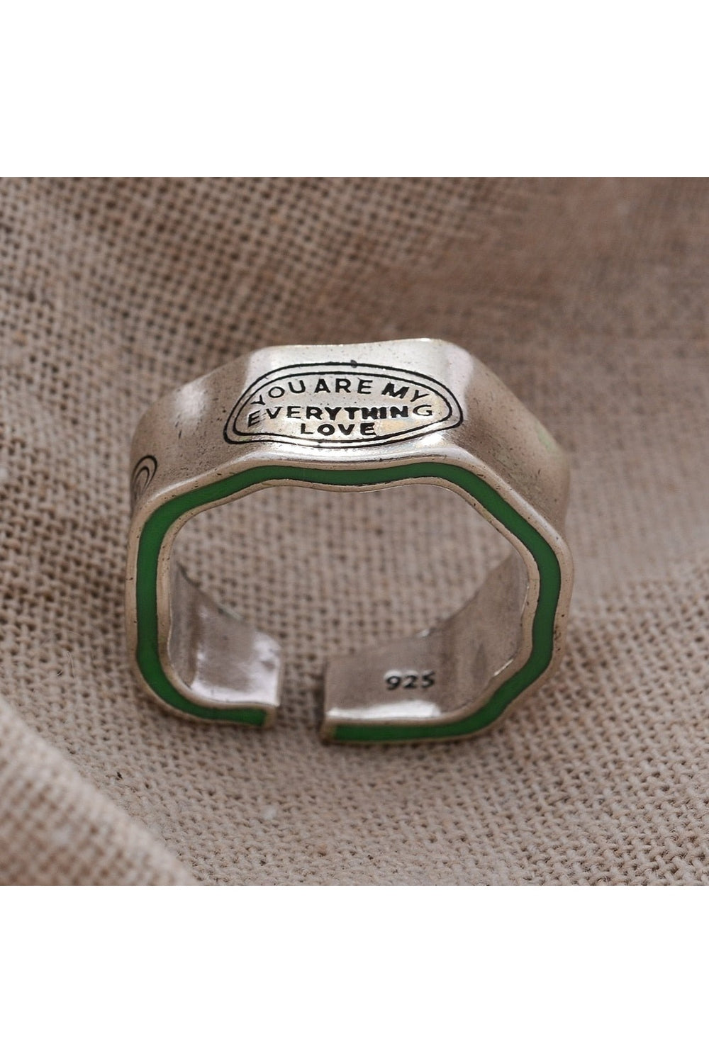 Y2k Green Stripe Letter Ring