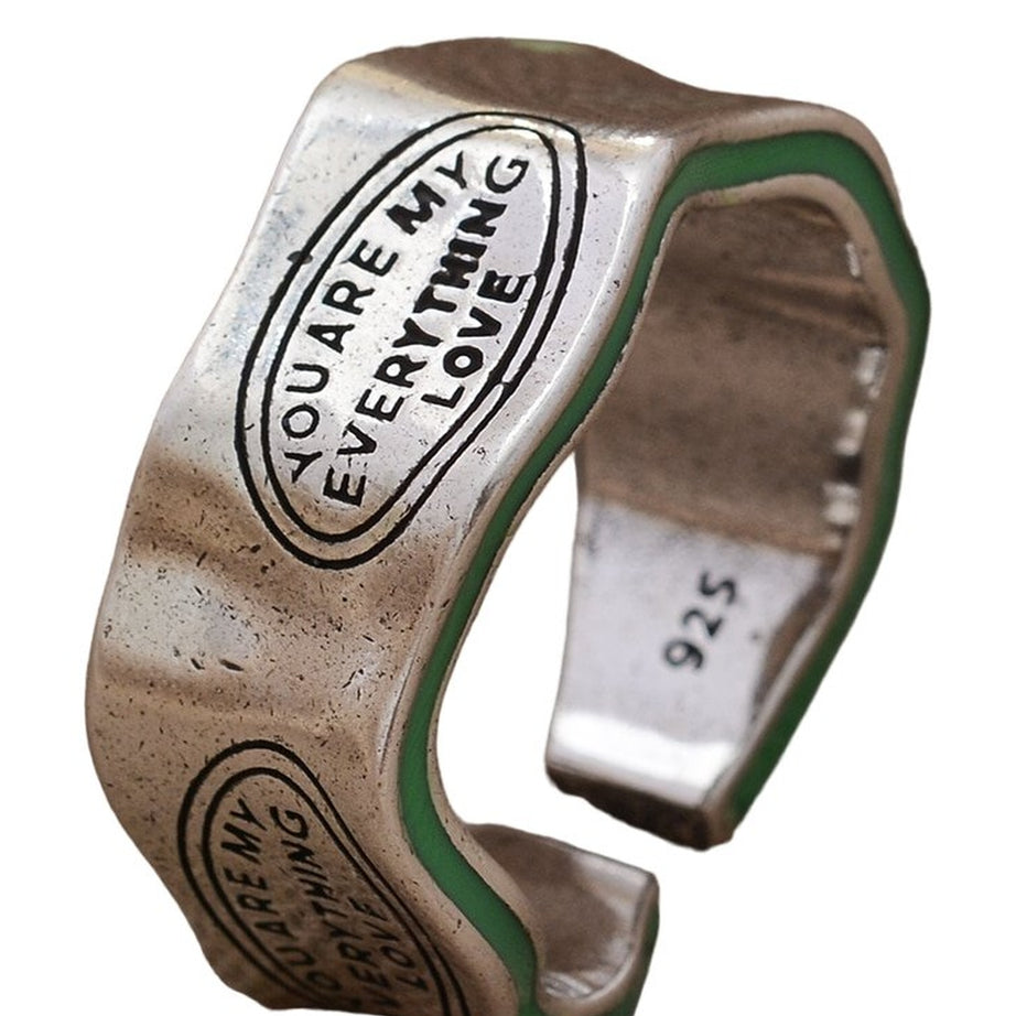 Y2k Green Stripe Letter Ring