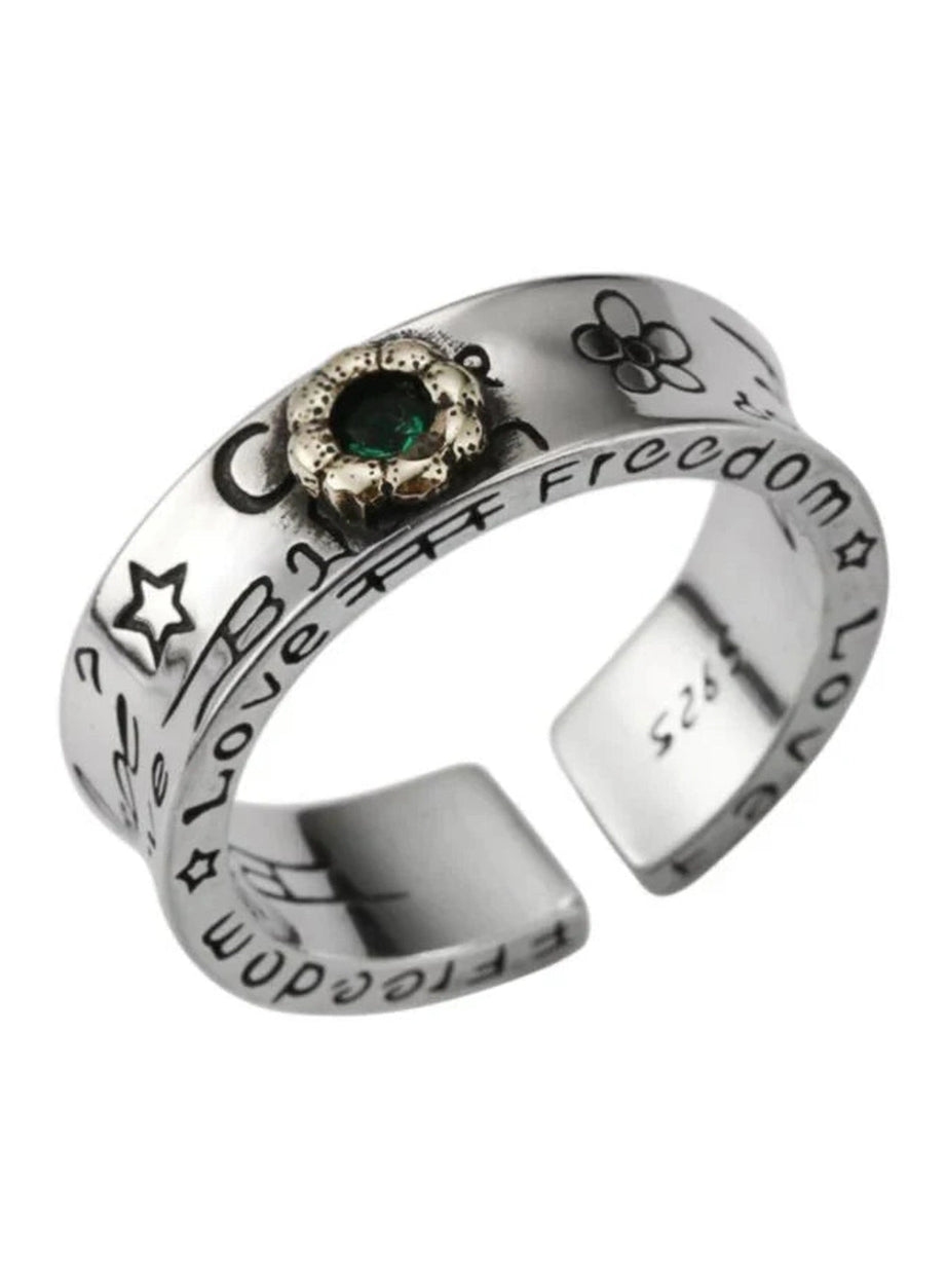 Y2k Green Zircon Flower Rings