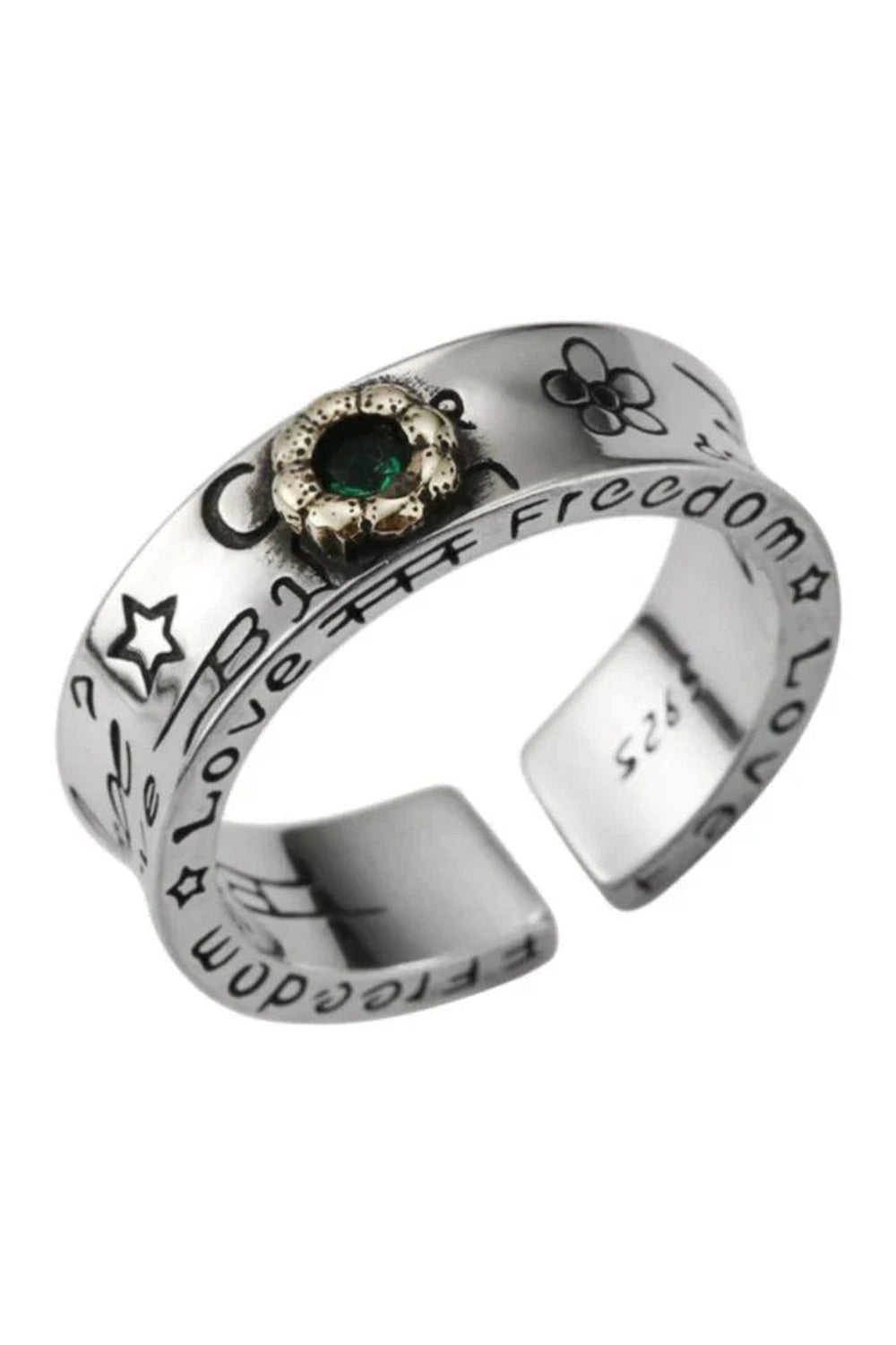 Y2k Green Zircon Flower Rings