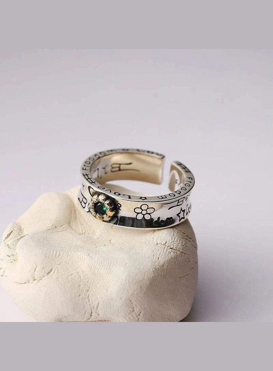 Y2k Green Zircon Flower Rings