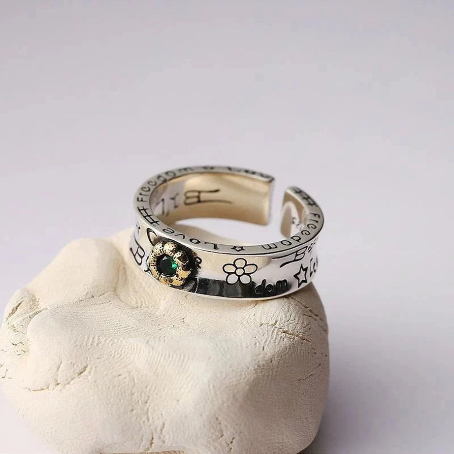 Y2k Green Zircon Flower Rings